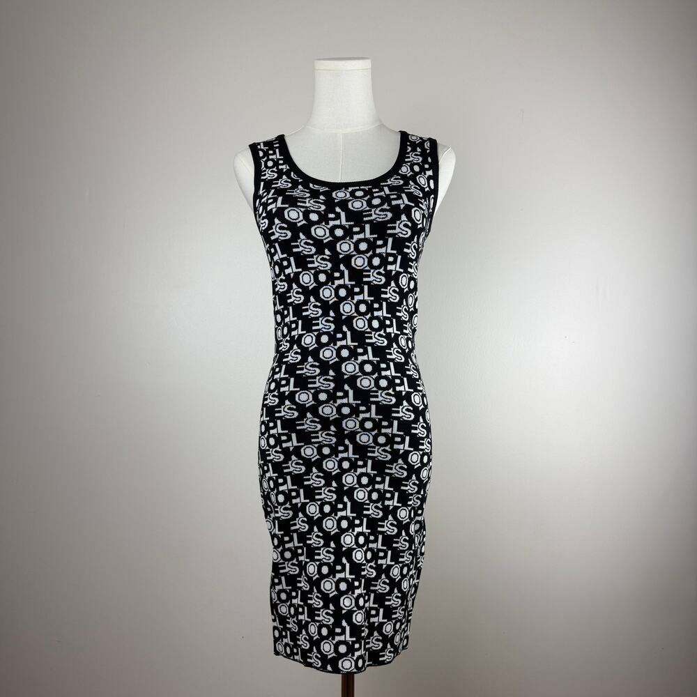 NWOT Kooples Knit Black & White Bodycon Logo Sleeveless Tank Dress Size Small